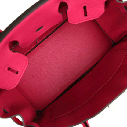 Hermes Birkin 30 leather handbag interior lining in rose pink with side compartments