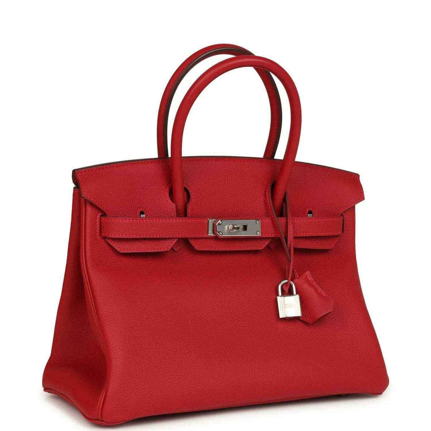 Hermes Birkin handbag in red Togo leather with top handles, front flap and lock