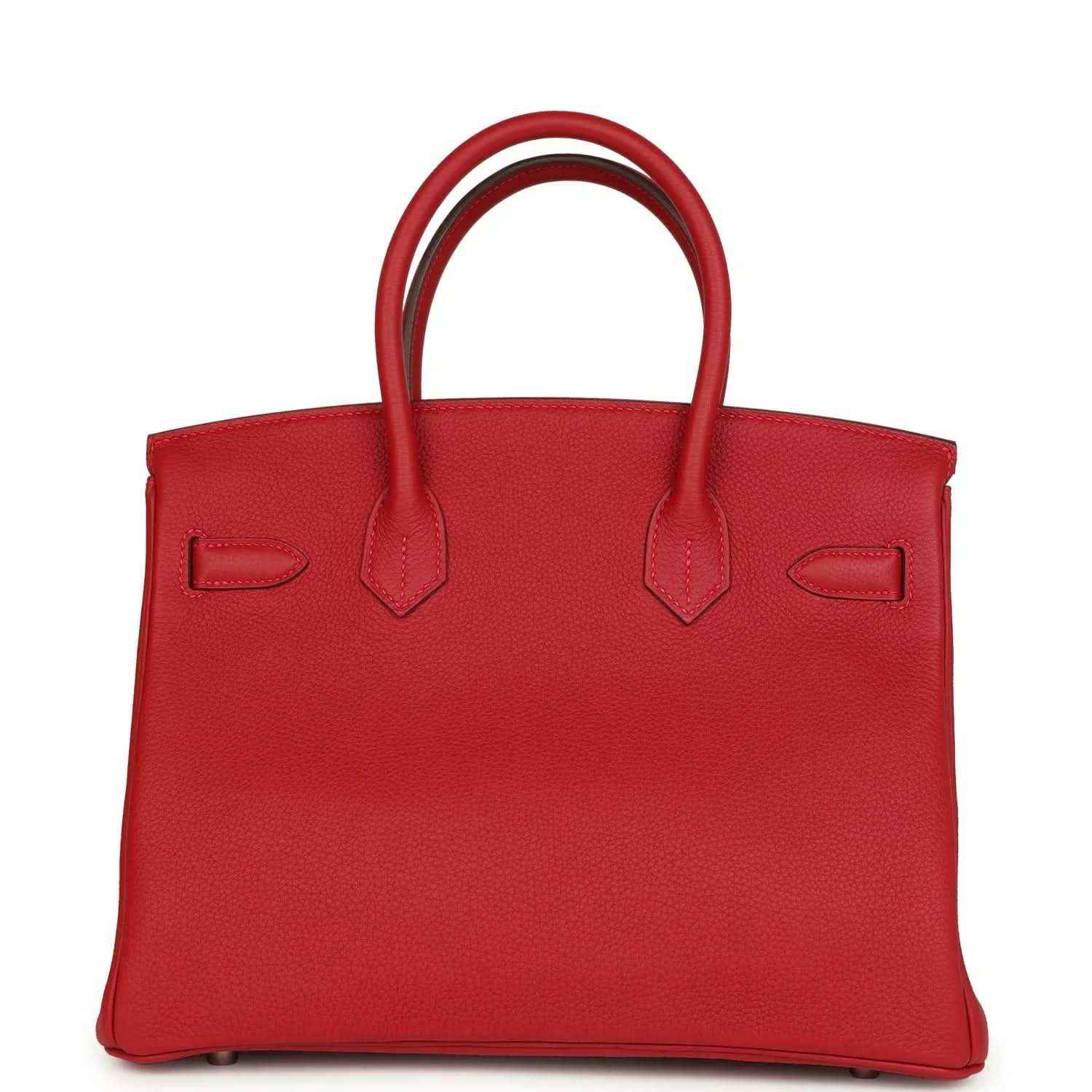 Hermes Birkin handbag in red Togo leather with top handles and front flap