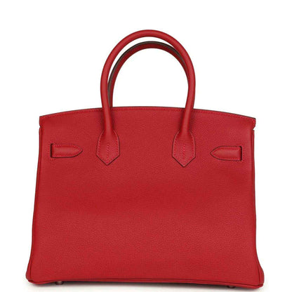 Hermes Birkin handbag in red Togo leather with top handles and front flap