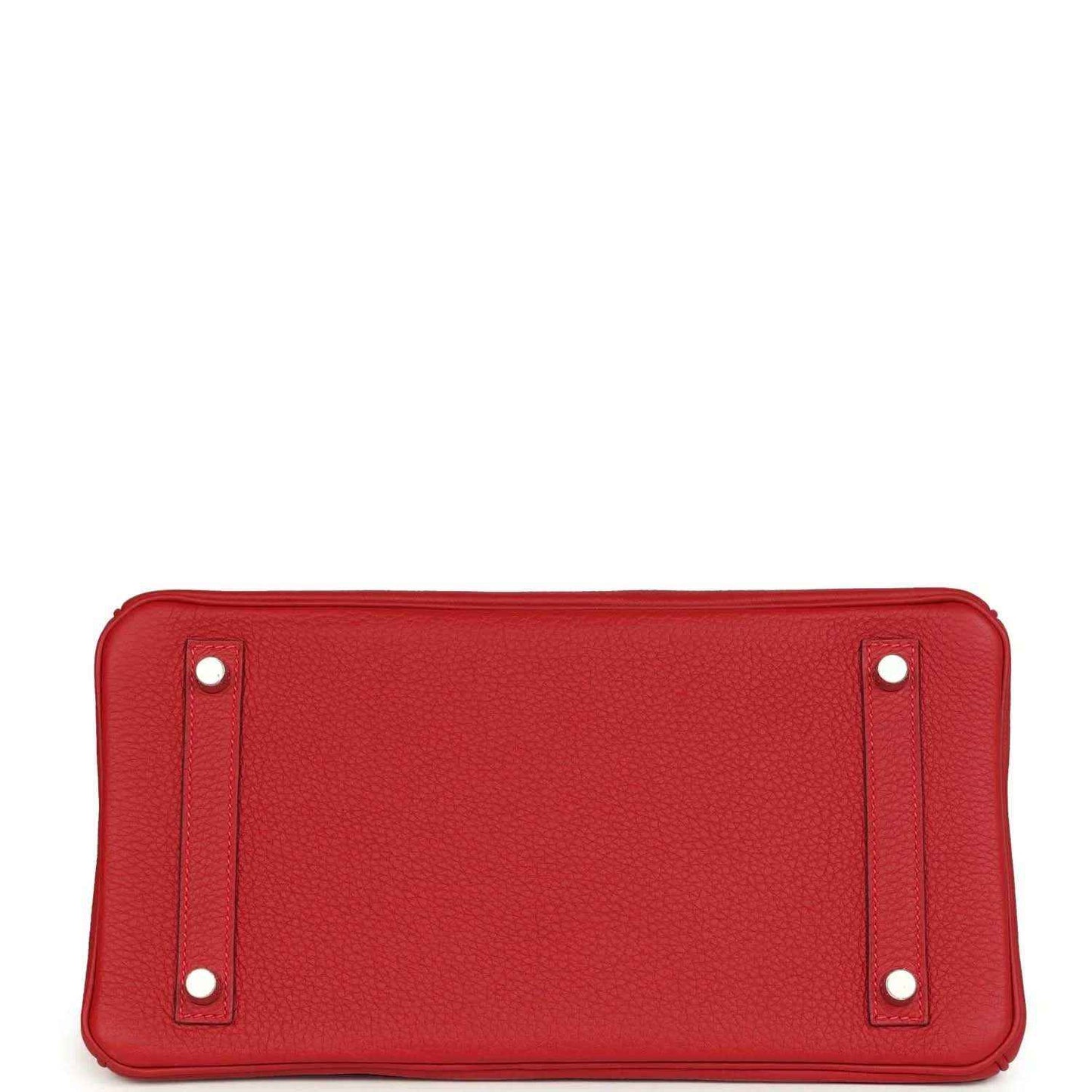 Hermes Birkin handbag base in red Togo leather with metal feet and corner hardware