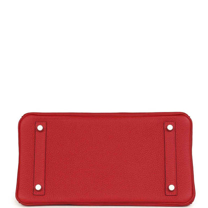 Hermes Birkin handbag base in red Togo leather with metal feet and corner hardware