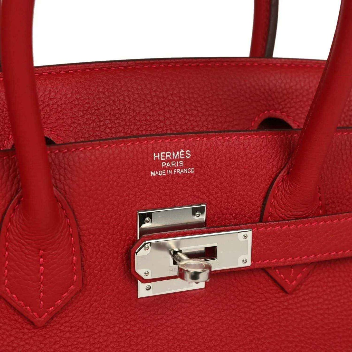 Hermes Birkin interior pocket with Togo leather, logo stamp and silver clasp