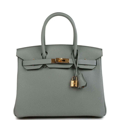 Light blue Togo leather Birkin 30 top-handle bag with gold lock hardware