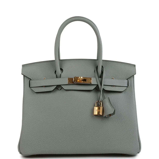Light blue Togo leather Birkin 30 top-handle bag with gold lock hardware