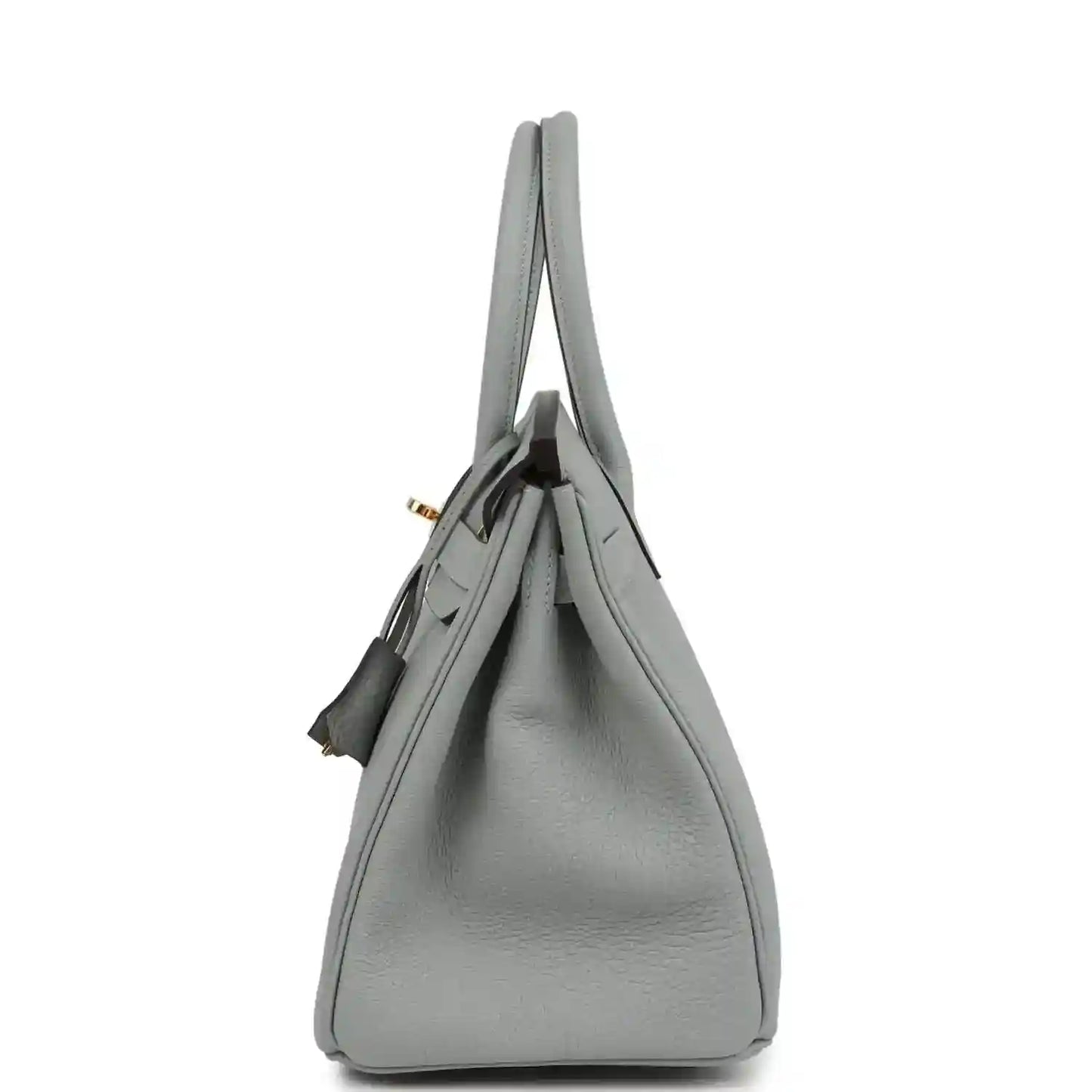 Light blue Togo leather Birkin 30 top-handle bag back view with gold details