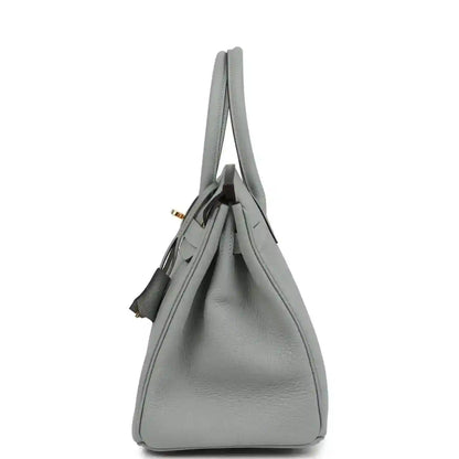 Light blue Togo leather Birkin 30 top-handle bag back view with gold details