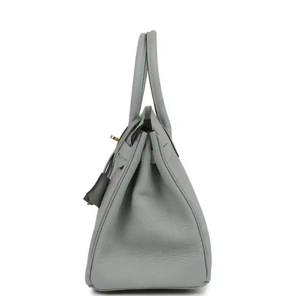 Light blue Togo leather Birkin 30 top-handle bag back view with gold details
