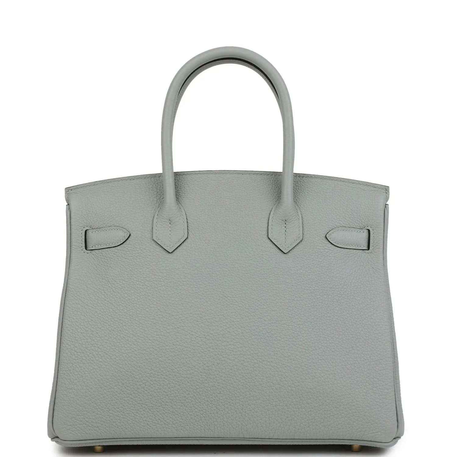 Light blue Togo leather Birkin 30 top-handle bag front view with minimal straps