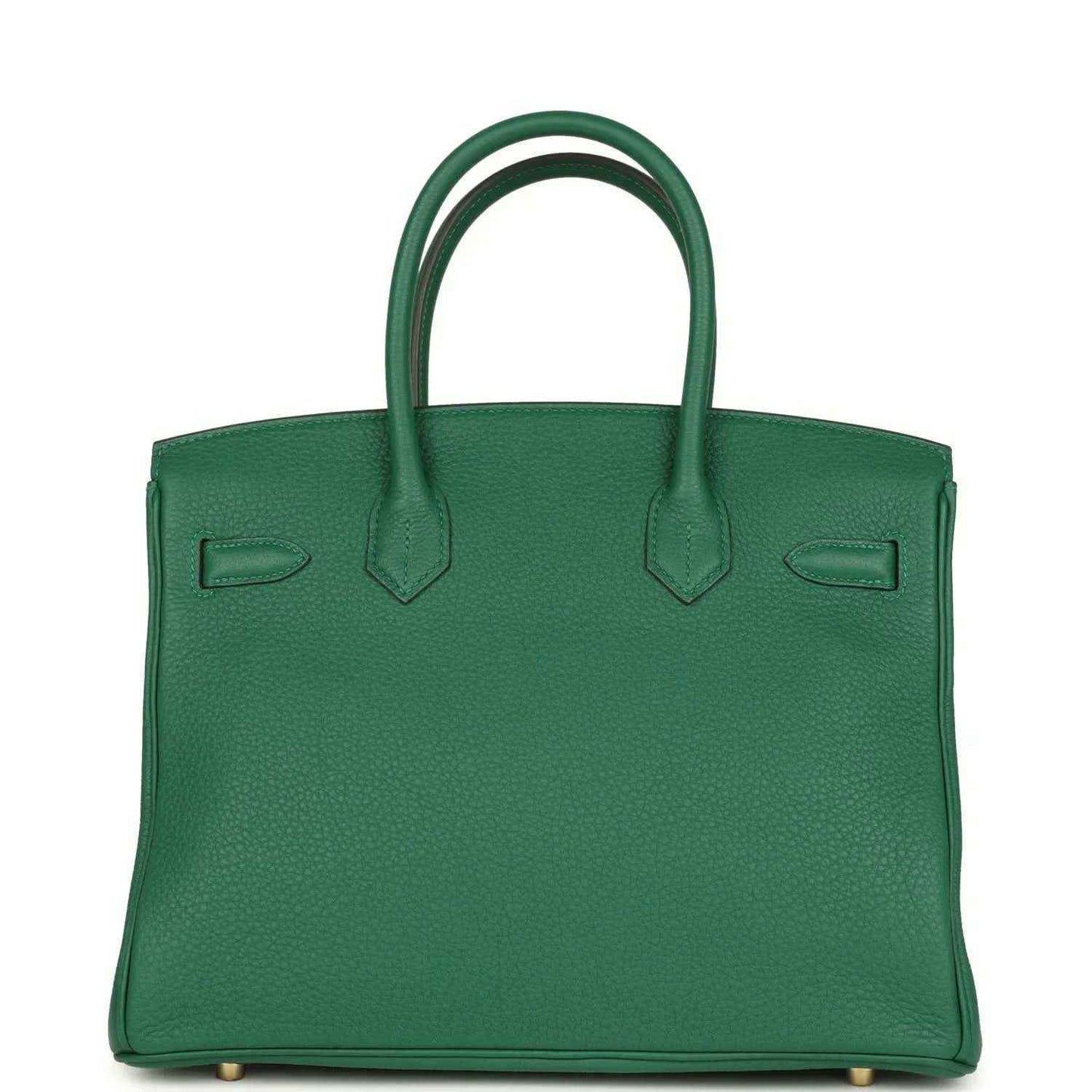 Green Togo leather Birkin handbag back view with flap accents and gold feet