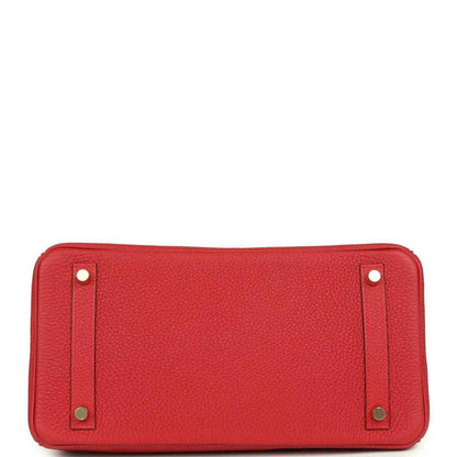 Hermes Birkin 30 handbag in red Togo leather, front flap with turn-lock studs