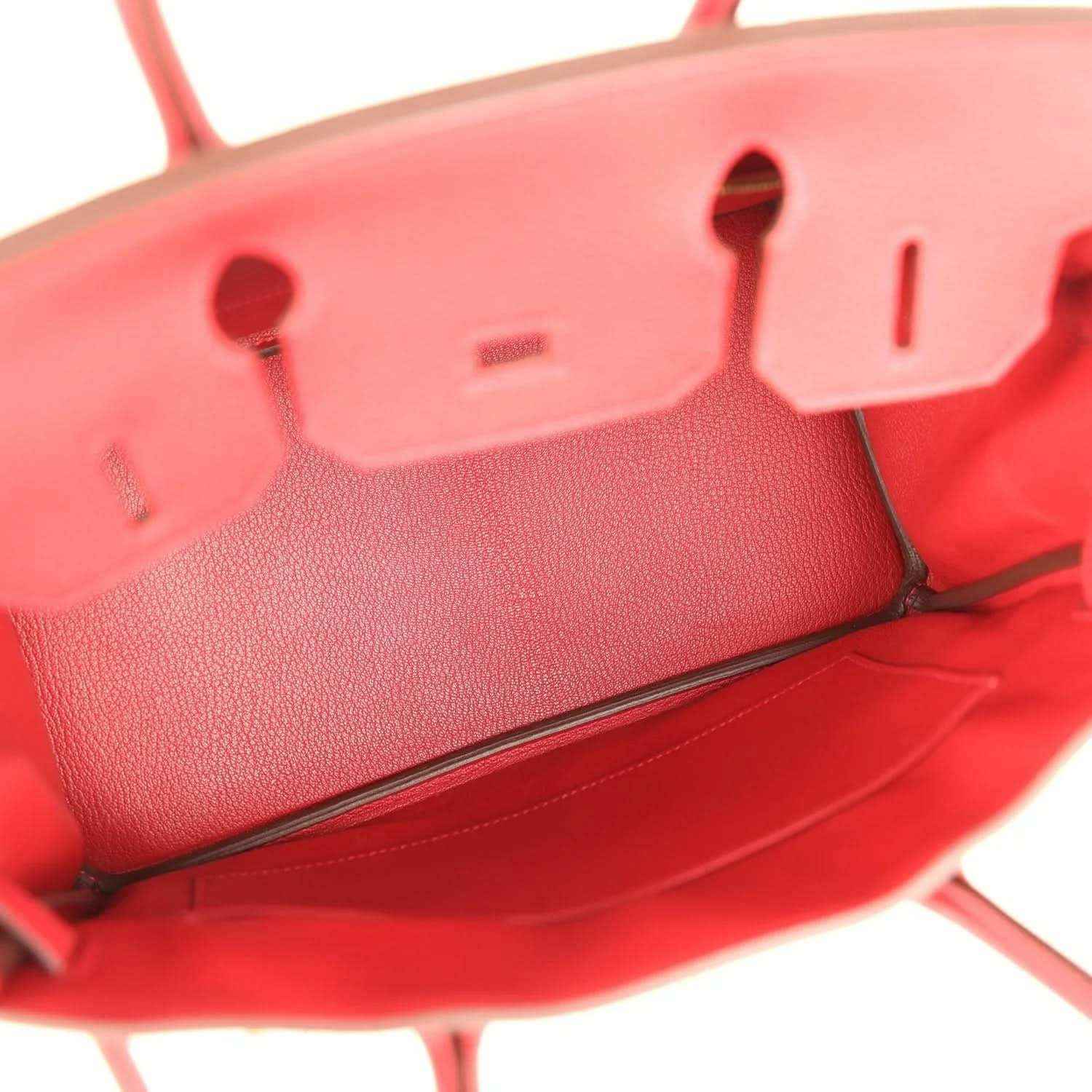 Hermes Birkin 30 handbag interior lining with stamped marks and leather tabs