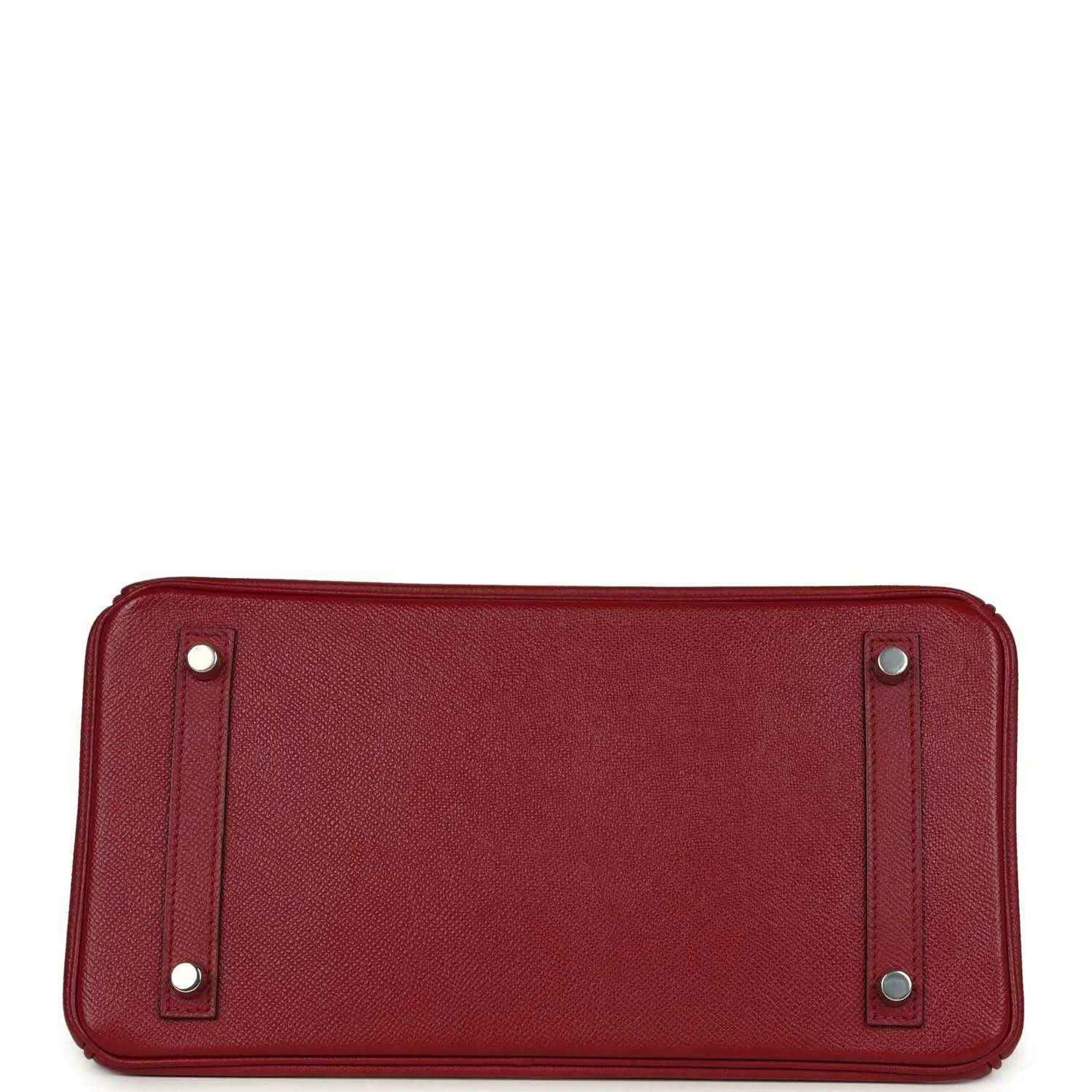 Red leather handbag base with corner studs and reinforced handle openings