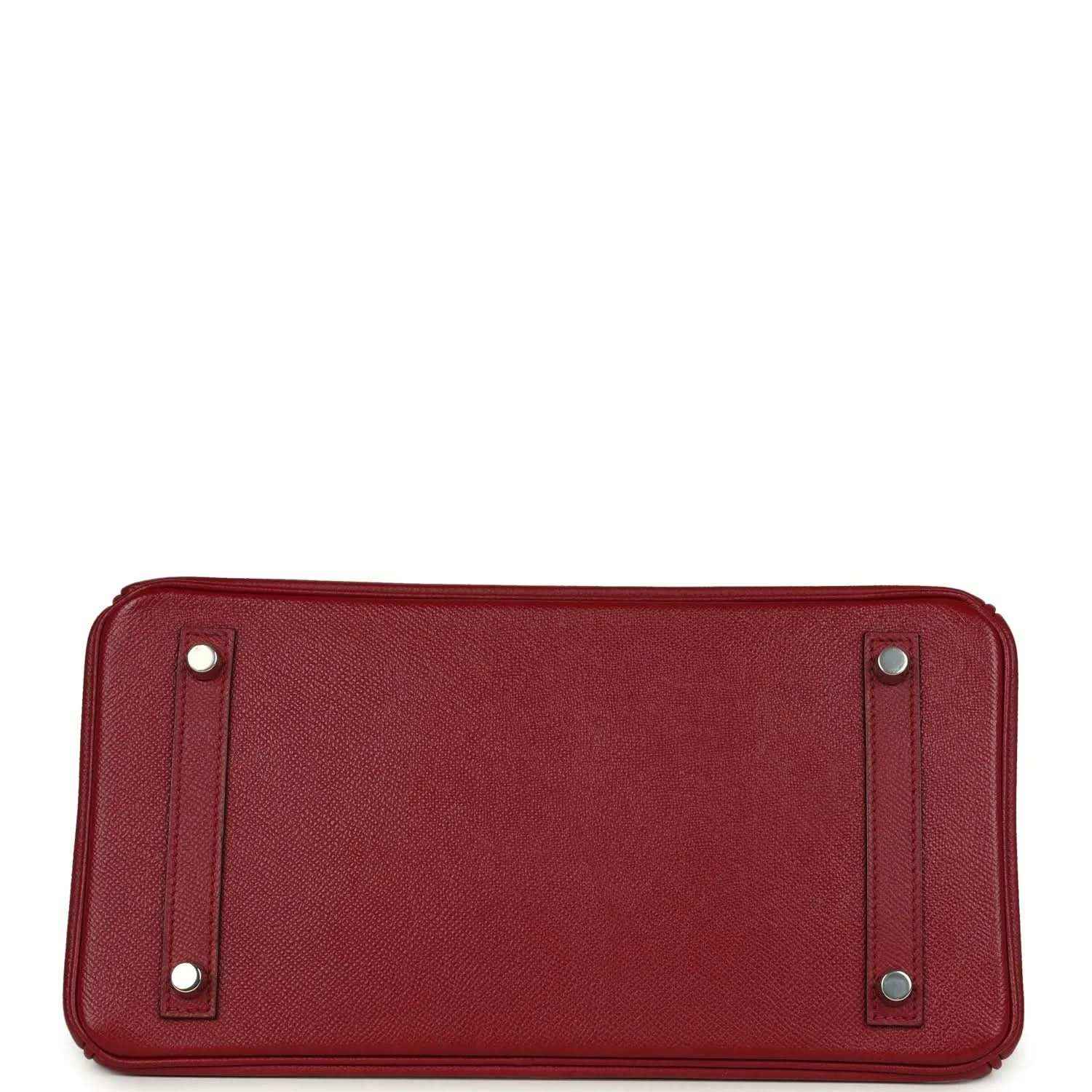 Red leather handbag base with corner studs and reinforced handle openings