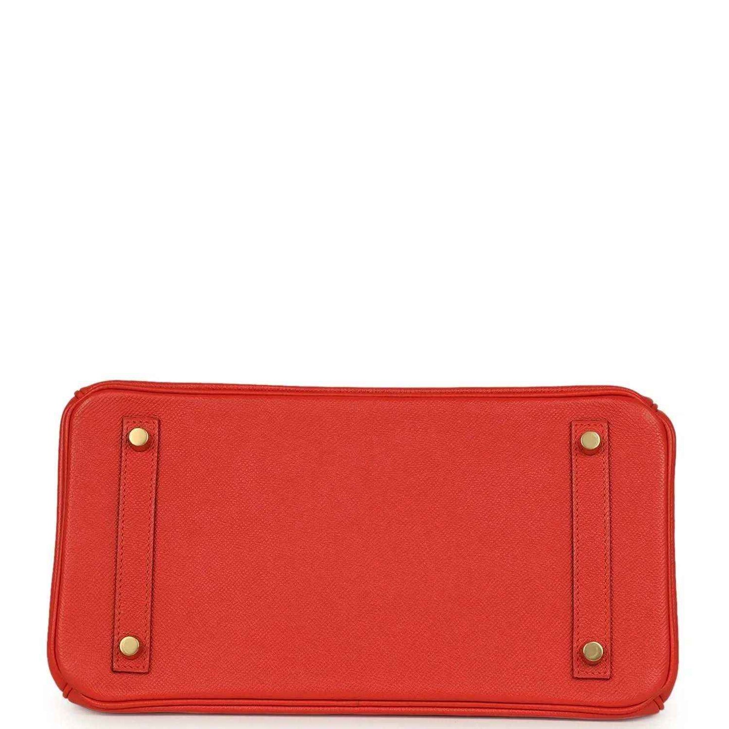 Hermes Birkin 30 red leather handbag base with corner studs and reinforced edges