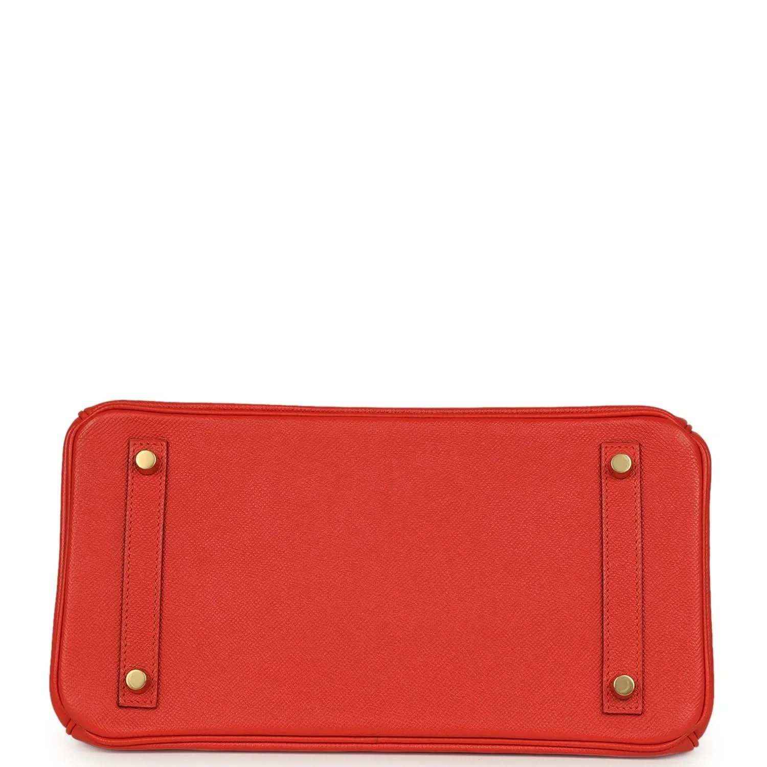 Hermes Birkin 30 red leather handbag base with corner studs and reinforced edges