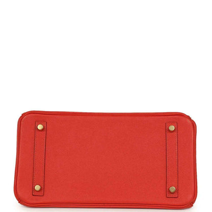 Hermes Birkin 30 red leather handbag base with corner studs and reinforced edges