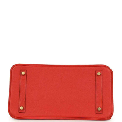 Hermes Birkin 30 red leather handbag base with corner studs and reinforced edges