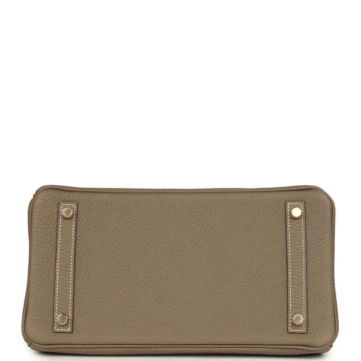 Taupe Togo leather Birkin 30 bag with back panel, metal studs, and stitched trim.