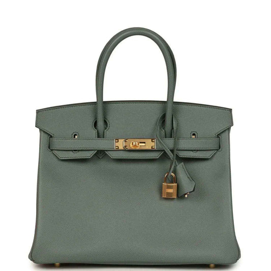 Hermes Birkin 30 handbag in green Epsom leather with gold-tone hardware and top handles