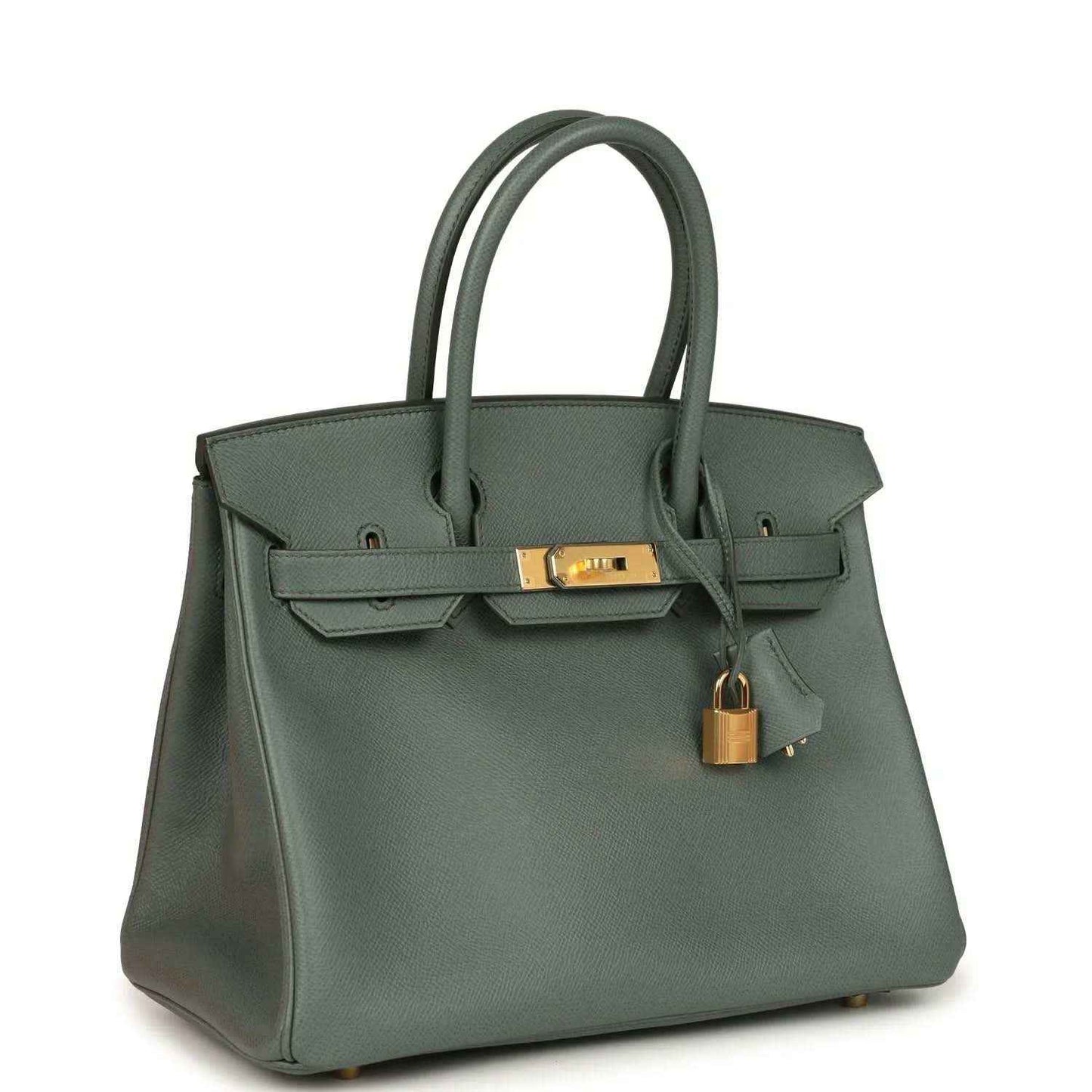 Hermes Birkin 30 handbag, green Epsom leather, front flap with gold-tone clasp and handles