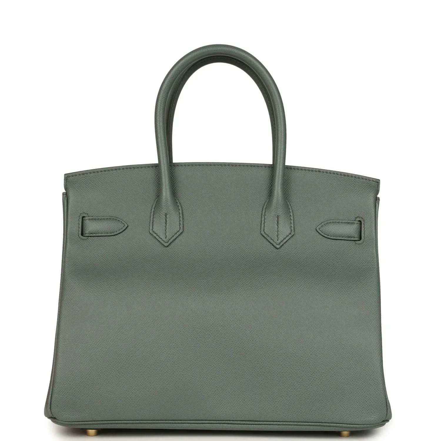 Hermes Birkin 30 handbag, green Epsom leather front with decorative corner stitching and handles