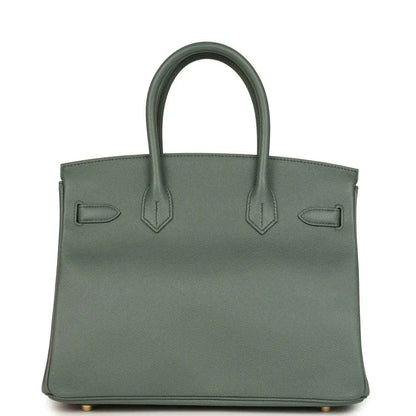 Hermes Birkin 30 handbag, green Epsom leather front with decorative corner stitching and handles