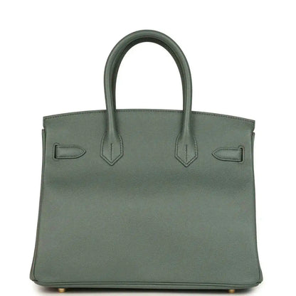 Hermes Birkin 30 handbag, green Epsom leather front with decorative corner stitching and handles