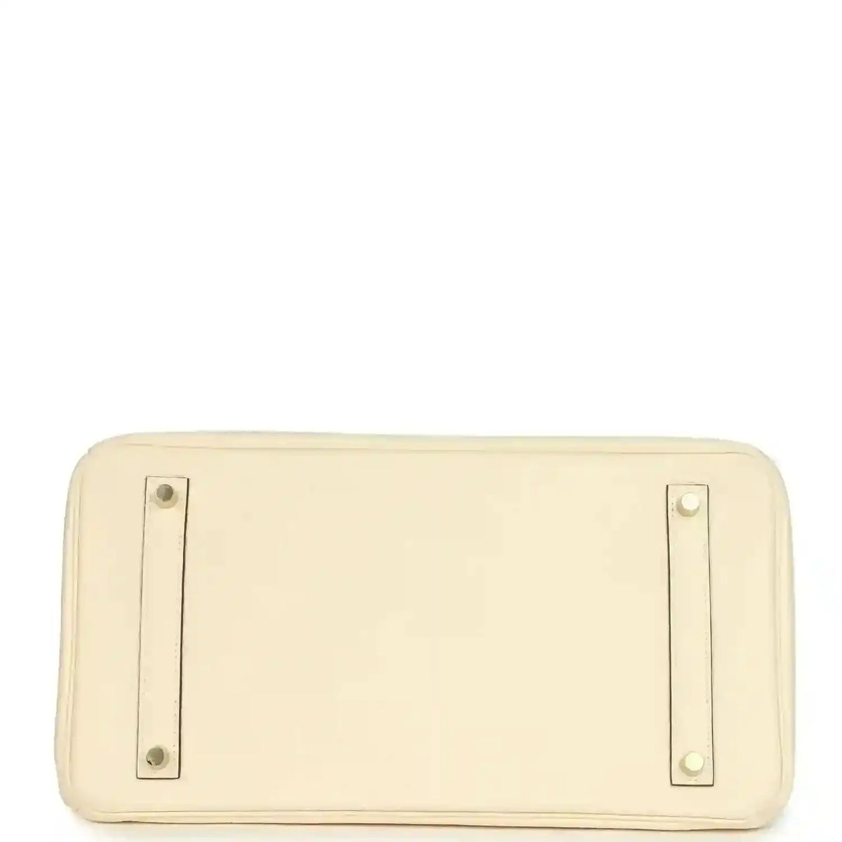 Cream leather rectangular base with two metal corner rings