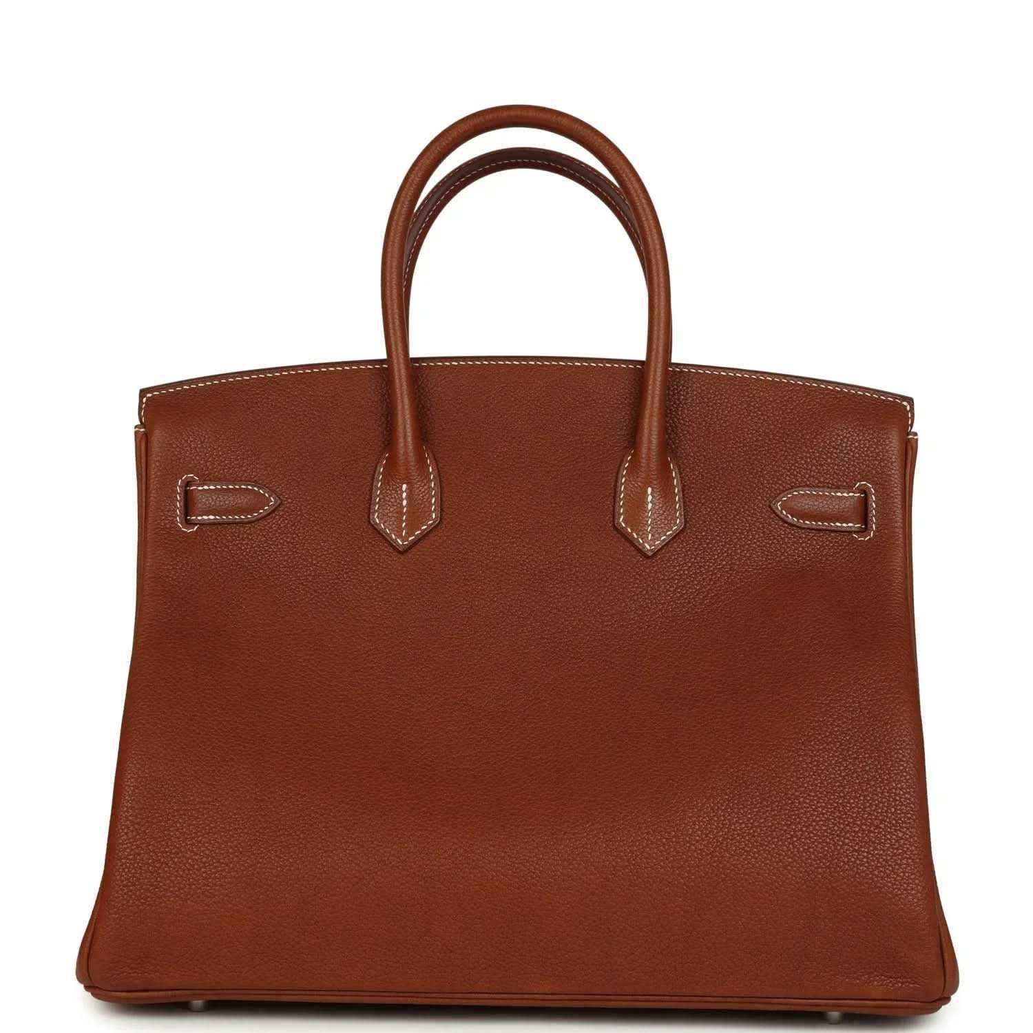 Hermes Birkin 35 handbag back view in brown leather with two shoulder loops