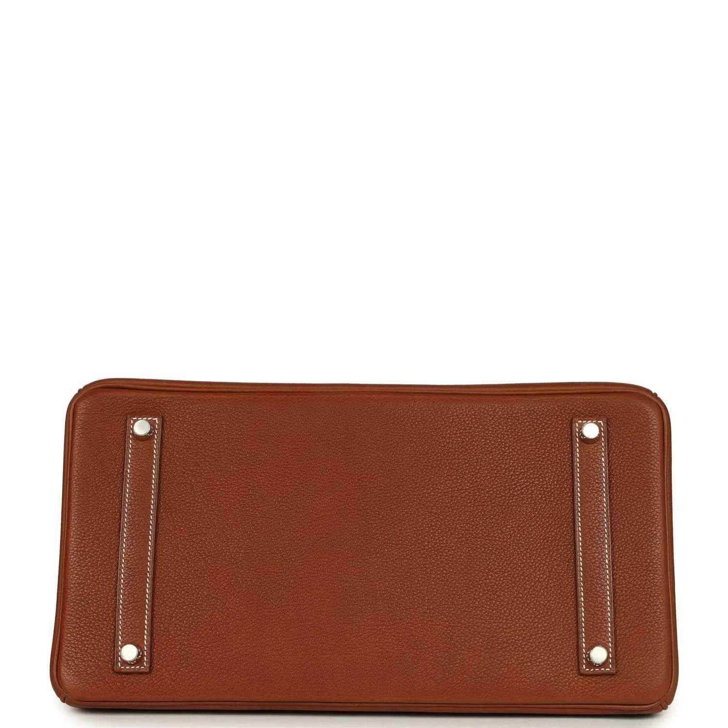 Hermes Birkin 35 handbag base section in brown leather with four silver corner studs