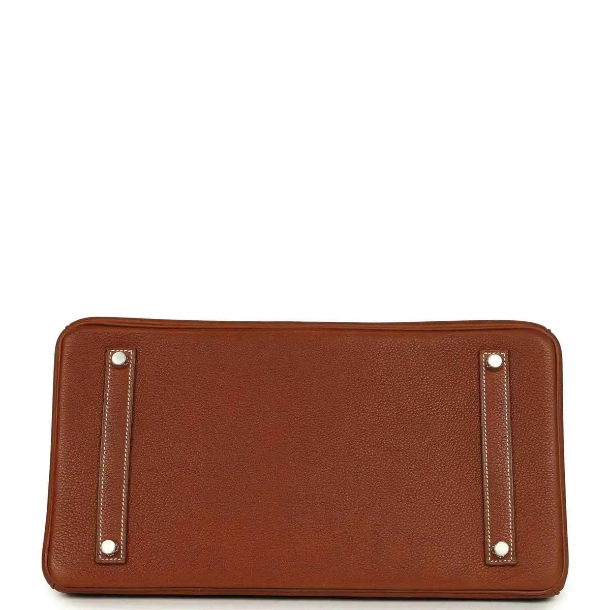 Hermes Birkin 35 handbag base section in brown leather with four silver corner studs