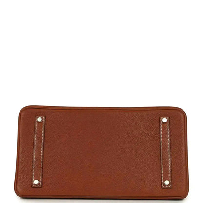 Hermes Birkin 35 handbag base section in brown leather with four silver corner studs