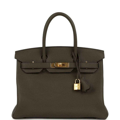 Birkin 30 handbag, textured Togo leather, eucalyptus green, gold hardware, lock