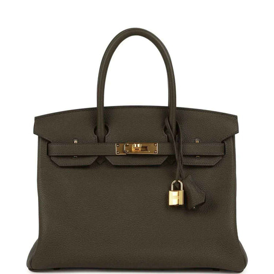 Birkin 30 handbag, textured Togo leather, eucalyptus green, gold hardware, lock
