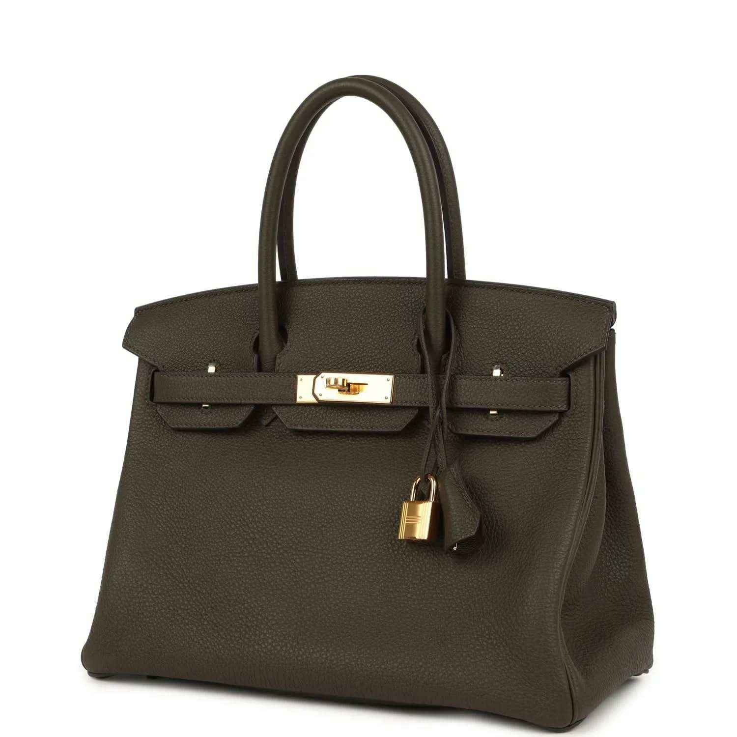 Birkin 30 handbag, textured Togo leather, eucalyptus green, gold frame clasp and lock