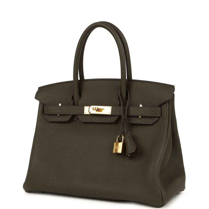 Birkin 30 handbag, textured Togo leather, eucalyptus green, gold frame clasp and lock
