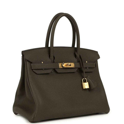 Birkin 30 handbag, textured Togo leather, eucalyptus green, gold clasp and lock