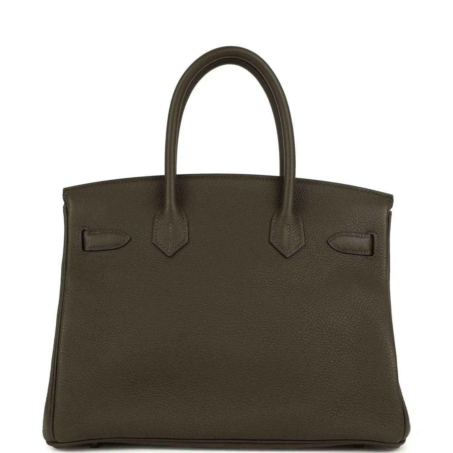 Birkin 30 handbag, textured Togo leather, eucalyptus green, front straps and flap