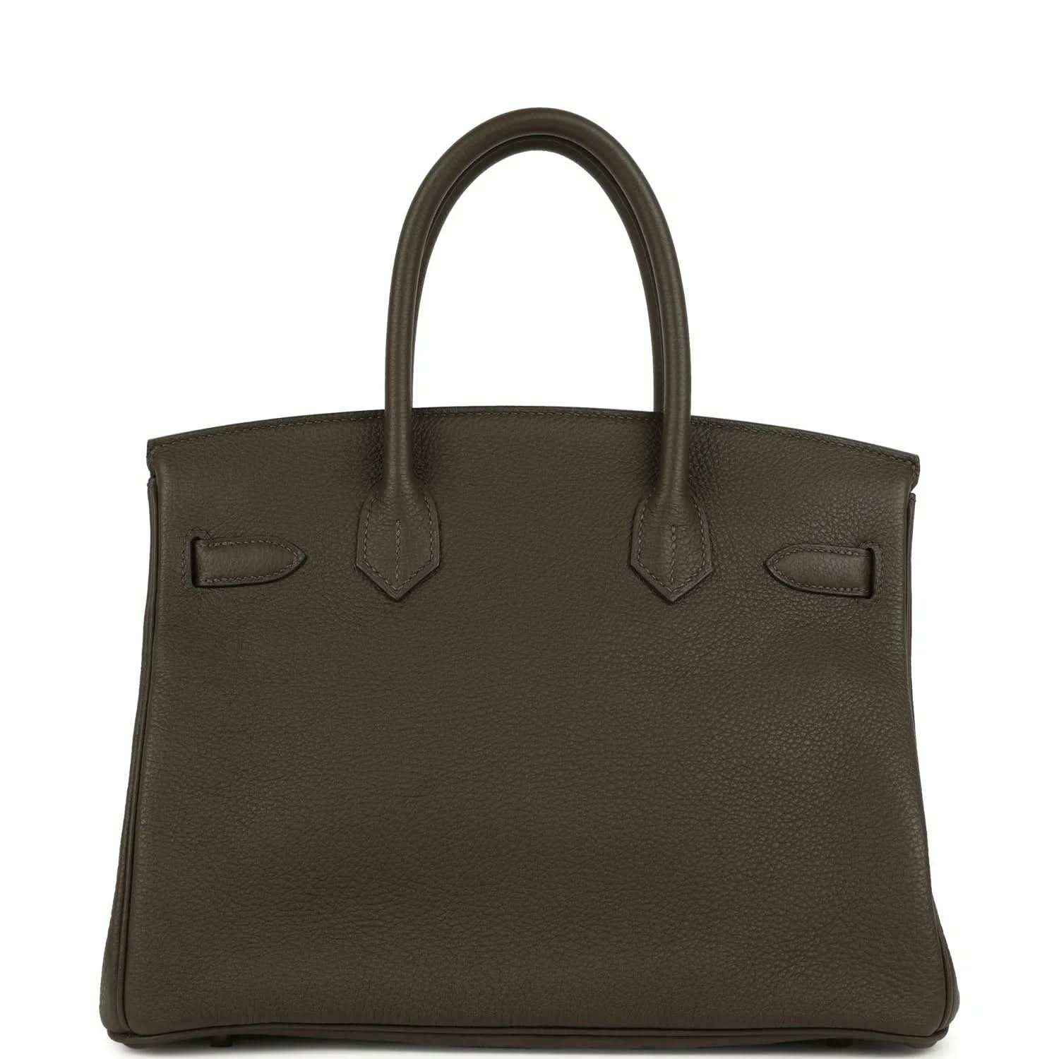 Birkin 30 handbag, textured Togo leather, eucalyptus green, front straps and flap