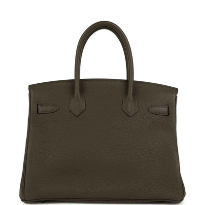 Birkin 30 handbag, textured Togo leather, eucalyptus green, front straps and flap