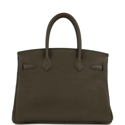Birkin 30 handbag, textured Togo leather, eucalyptus green, front straps and flap