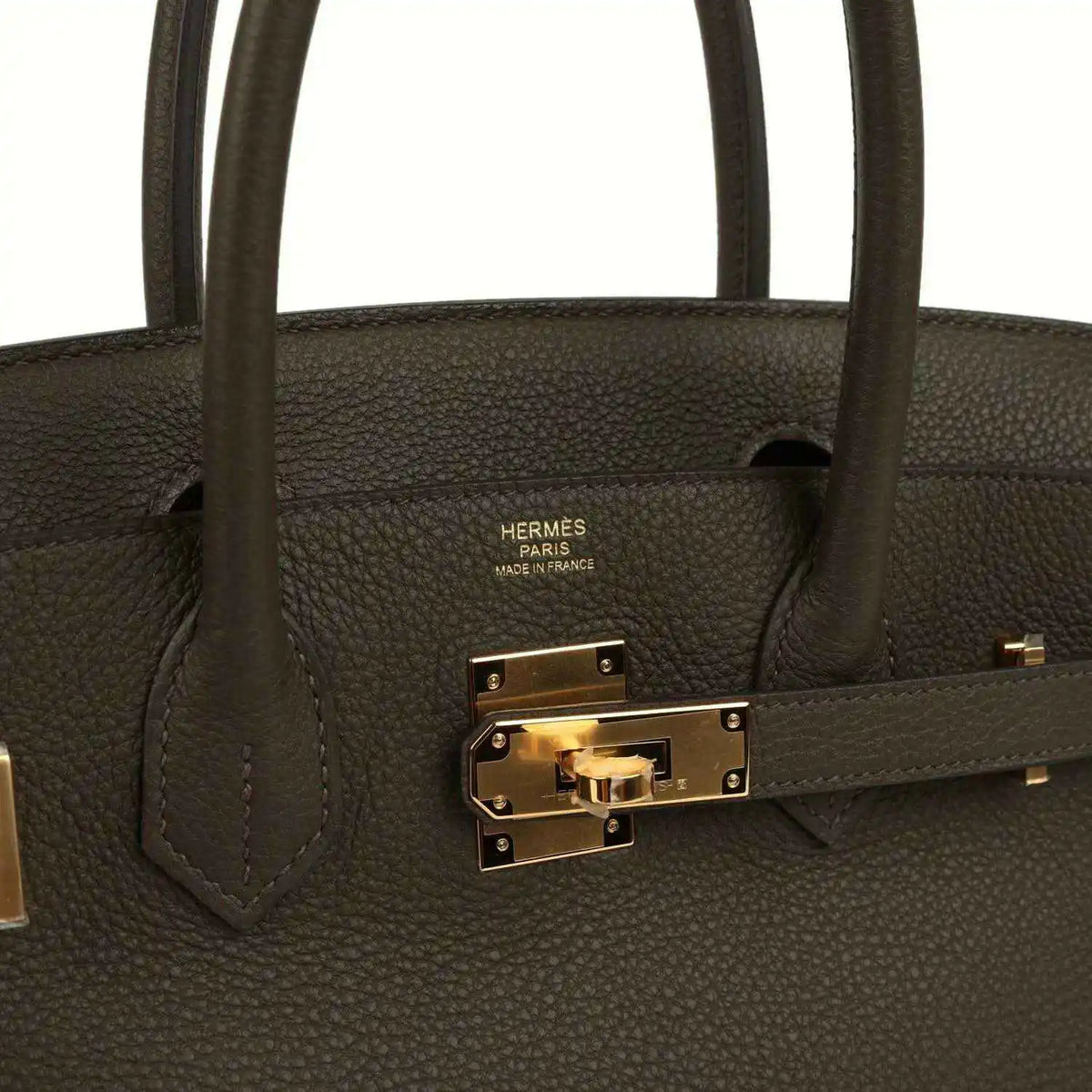 Birkin 30 handbag, Togo leather, eucalyptus green, gold clasp with Hermes stamp