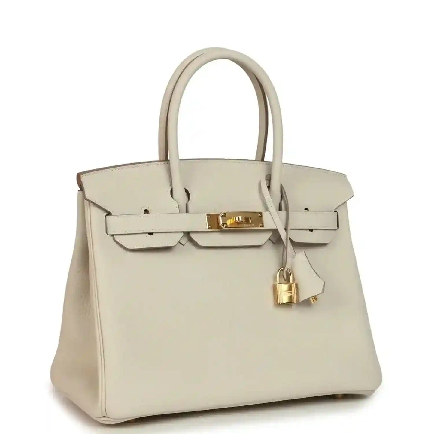 Hermes Birkin 30 handbag in light cream leather with gold front clasp and padlock