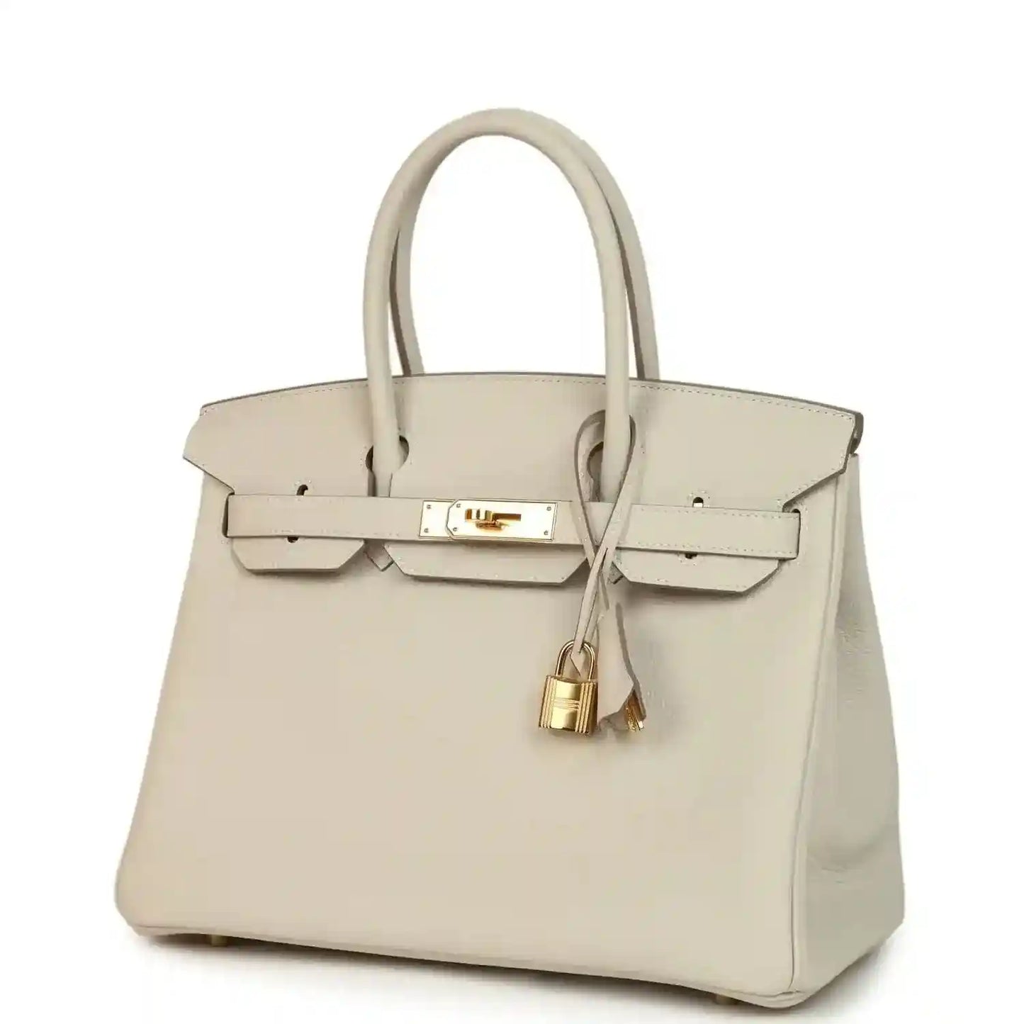 Hermes Birkin 30 handbag in light cream leather with gold hardware and front flap