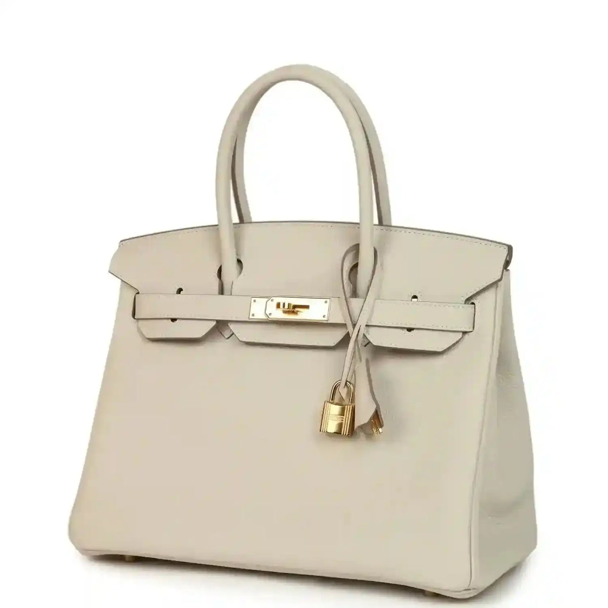 Hermes Birkin 30 handbag in light cream leather with gold hardware and front flap
