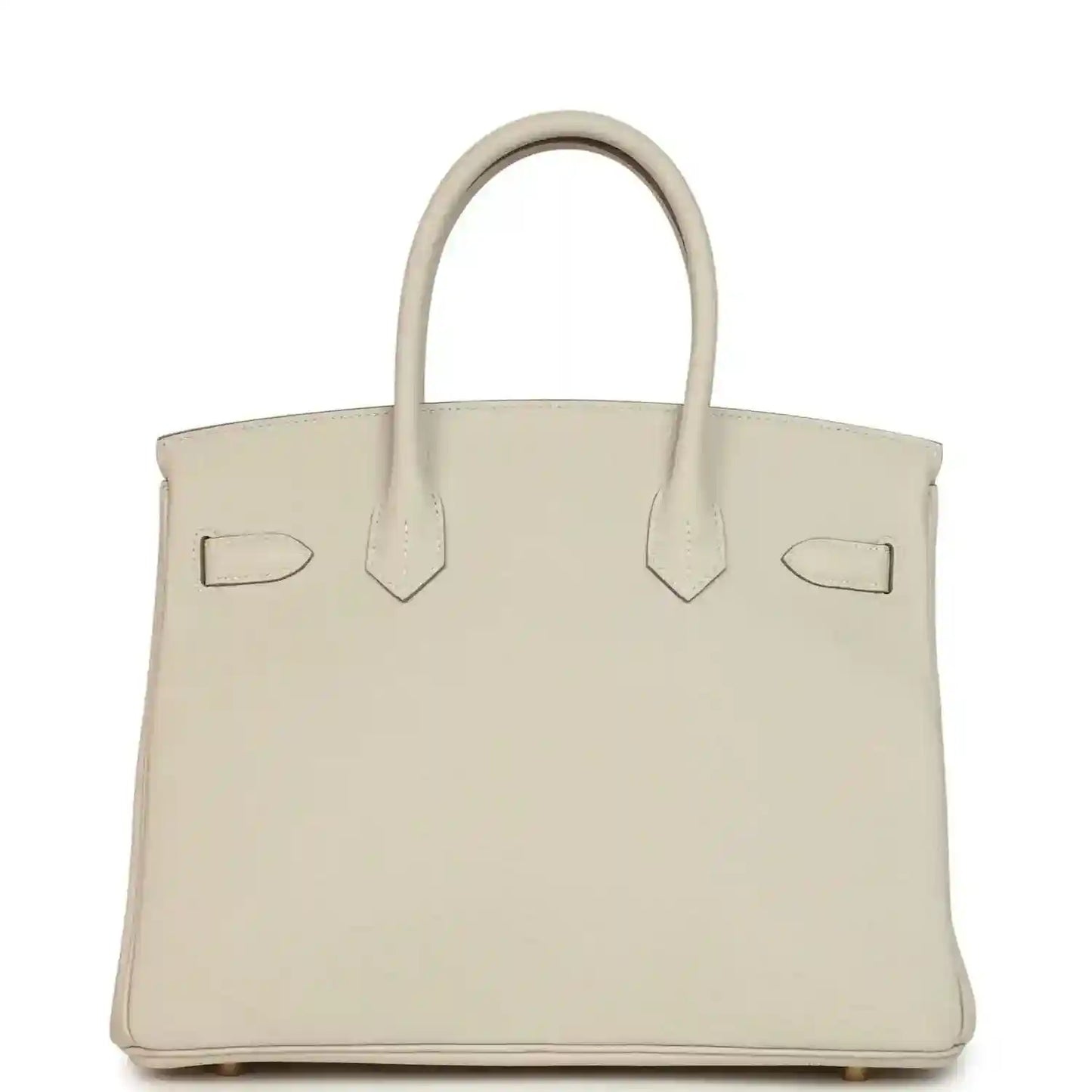 Hermes Birkin 30 handbag back view in light cream leather with top handle straps