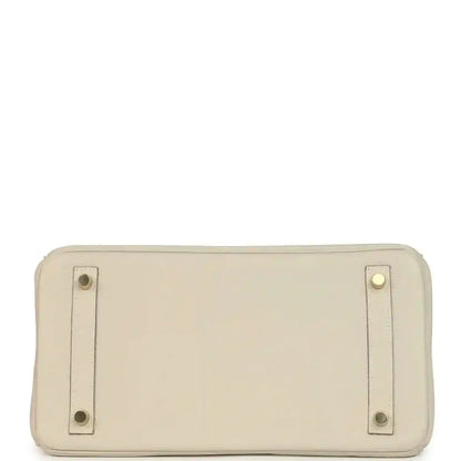 Hermes Birkin 30 handbag interior back wall in light cream leather with snap tabs