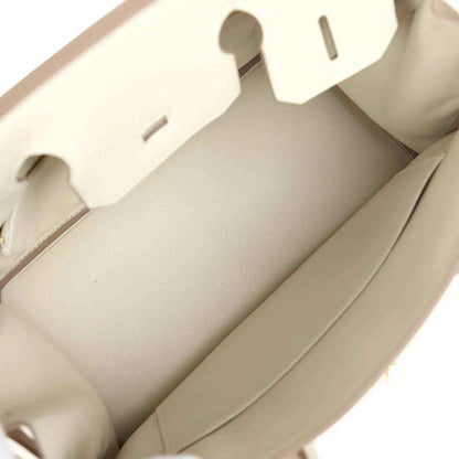 Hermes Birkin 30 handbag interior view with light cream leather lining and seams