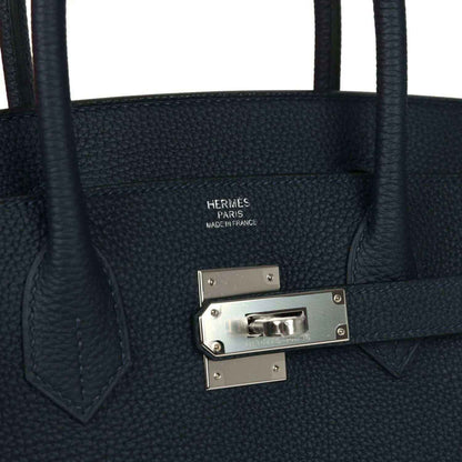 Hermes Birkin 30 handbag interior badge and silver-tone front clasp plate